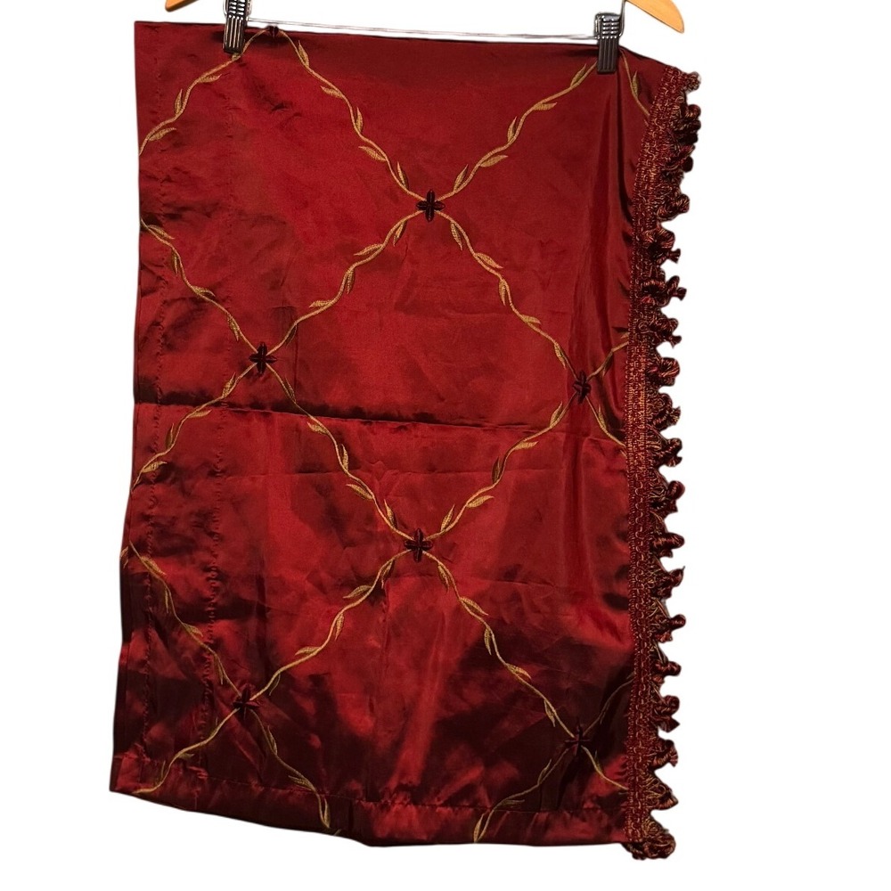 Vintage Classic Home Window Valance Curtains Panels Red Embroidered Fringe Trim